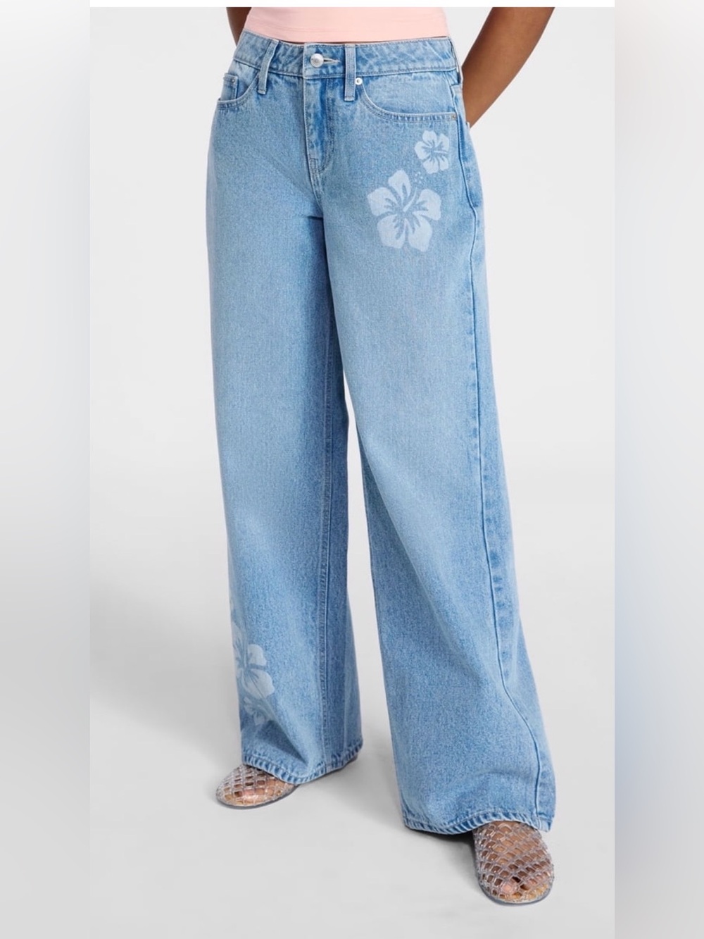 A273 Wide Leg Light Blue Floral-Print Baggy Jeans NWT Size 18